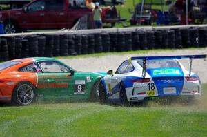 Richard Edge's and Tom Balames' Porsche GT3 Cups collide at turn 14 on the final lap.