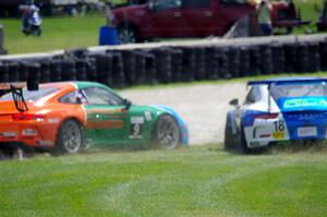 Richard Edge's and Tom Balames' Porsche GT3 Cups collide at turn 14 on the final lap.