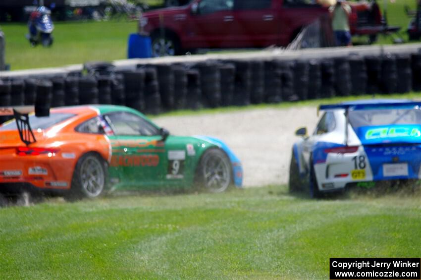 Richard Edge's and Tom Balames' Porsche GT3 Cups collide at turn 14 on the final lap.