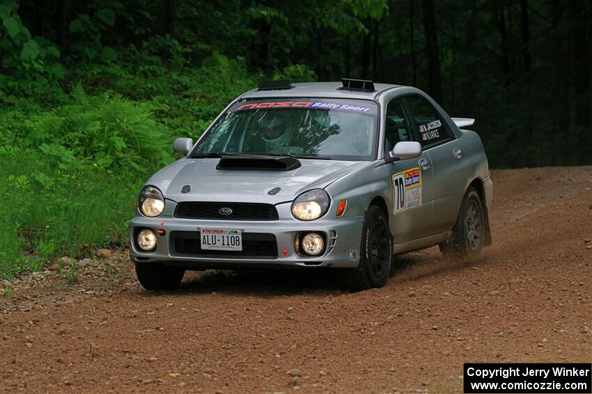 Noah Jacobson / Nathan Vance Subaru WRX on SS1, Camp 3 North.