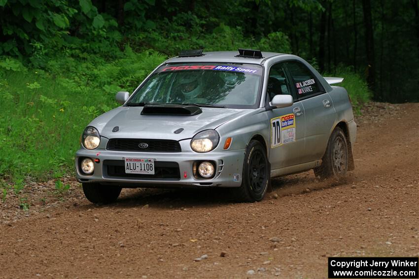 Noah Jacobson / Nathan Vance Subaru WRX on SS1, Camp 3 North.