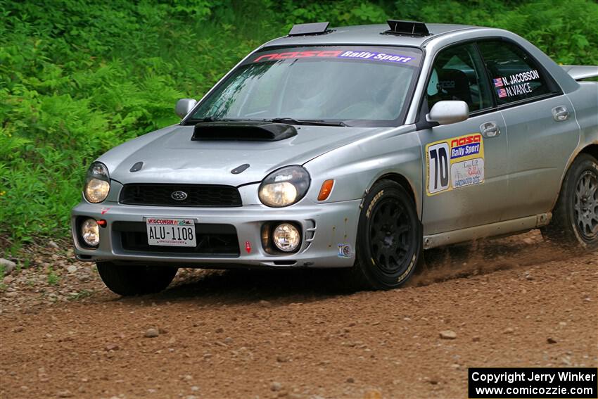 Noah Jacobson / Nathan Vance Subaru WRX on SS1, Camp 3 North.
