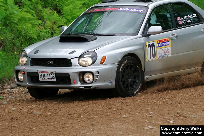 Noah Jacobson / Nathan Vance Subaru WRX on SS1, Camp 3 North.