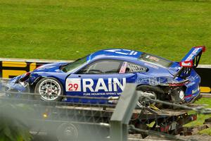 Jeffrey Majkrzak's Porsche GT3 Cup goes past on the flatbed.
