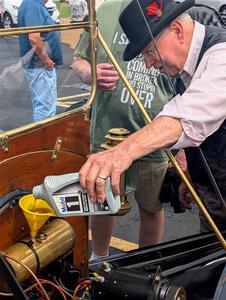 Topping off the oil at the stop in Buffalo, MN.