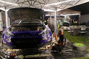 Patrick Gruszka / John Hall Hyundai i20 R5 and Alastair Scully / Stefan Trajkov Hyundai i20 R5 at Pioneer Farm after day two.