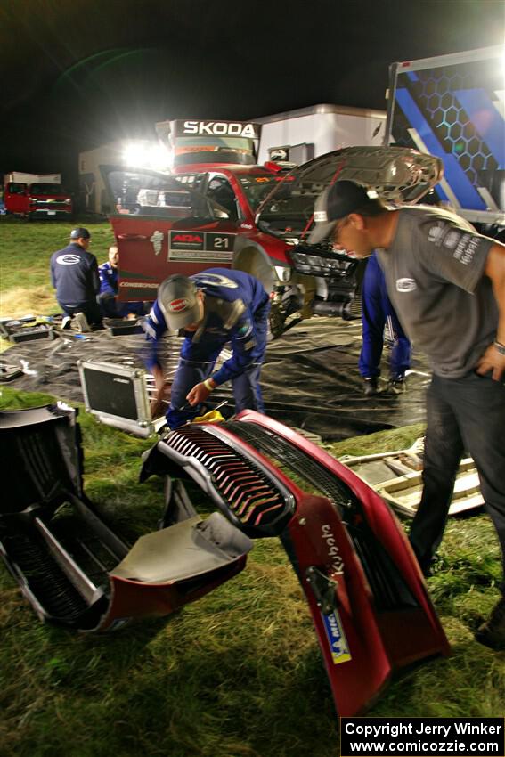 Conner Martell / Alex Gelsomino Skoda Fabia RS Rally2 at Pioneer Farm service after day two.