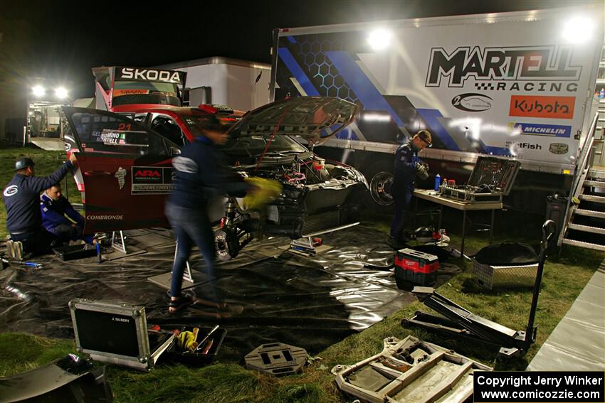 Conner Martell / Alex Gelsomino Skoda Fabia RS Rally2 at Pioneer Farm service after day two.