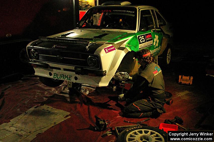 Seamus Burke / Gary McElhinney Ford Escort Mk II at Pioneer Farm service after day two.