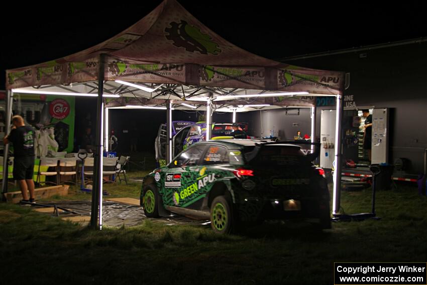 Alastair Scully / Stefan Trajkov Hyundai i20 R5 at Pioneer Farm service after day two.