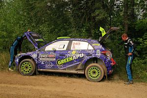 Patrick Gruszka / John Hall Hyundai i20 R5 is stalled by the side of the stage on SS11, Otterkill I.