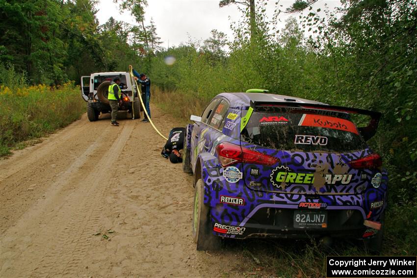 Patrick Gruszka / John Hall Hyundai i20 R5 is swept on SS11, Otterkill I.