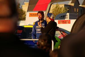 Travis Pastrana is interviewed on the winner's podium.