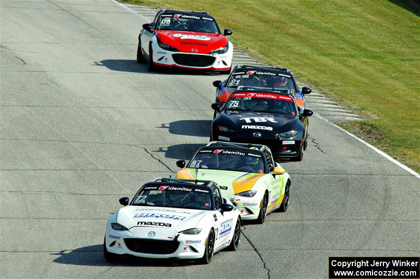 Connor Zilisch's, Selin Rollan's, Parker Kligerman's, Bruno Carneiro's and Michael Carter's Mazda MX-5 Cups