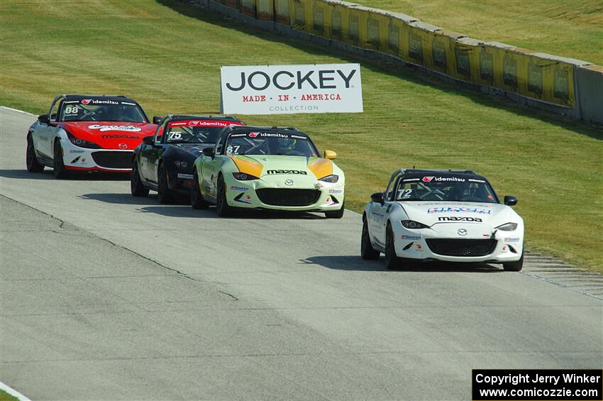 Connor Zilisch's, Selin Rollan's, Parker Kligerman's and Michael Carter's Mazda MX-5 Cups