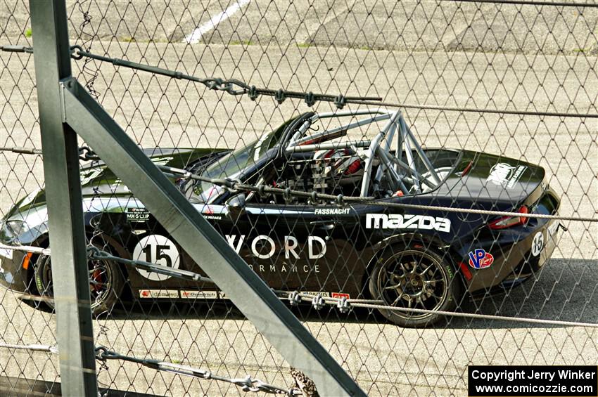 Aidan Fassnacht's mazda MX-5 Cup goes wide at Canada Corner.