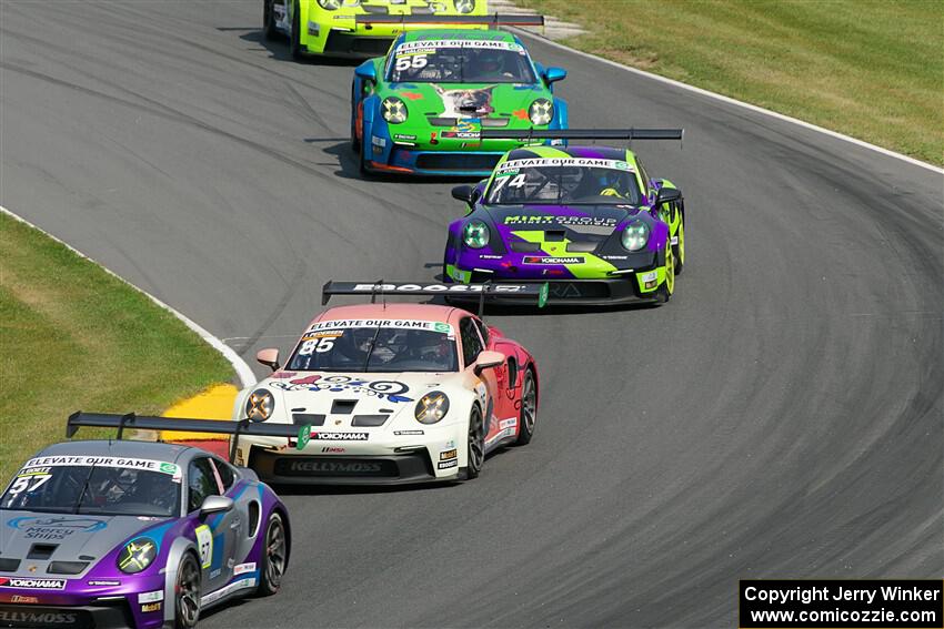 John Goetz's, Jake Pedersen's, Kenton King's and Matt Halcome's Porsche GT3 Cups