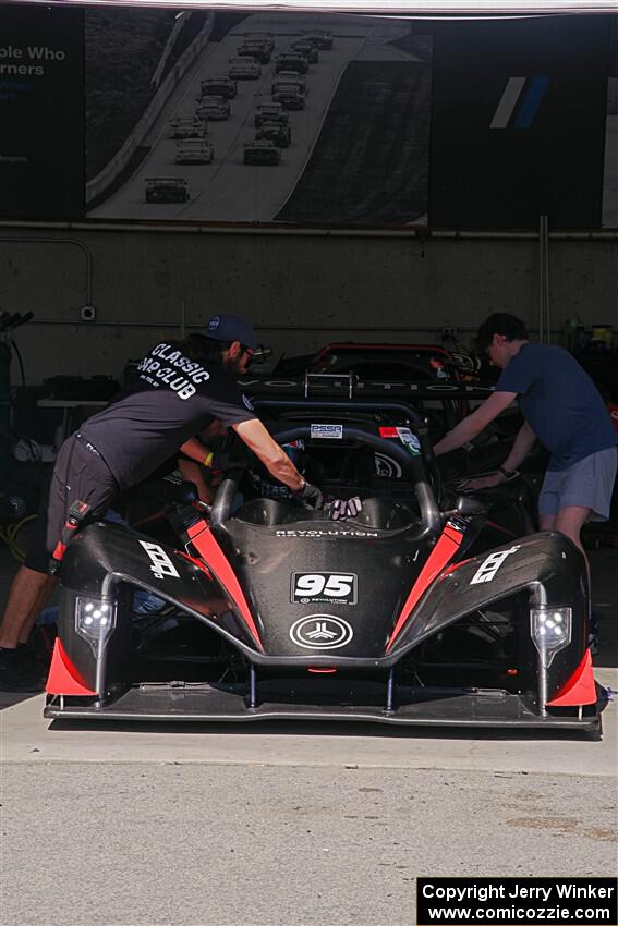 Zac Moseley's Revolution 500 Evo in the paddock garage.
