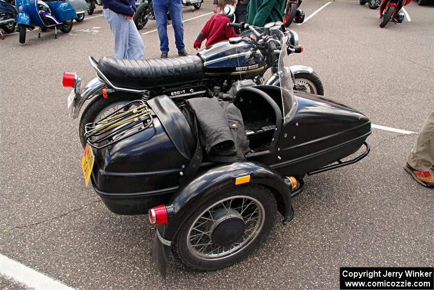 A Moto Guzzi with a sidecar.