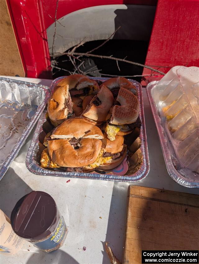 Steak and egg breakfast bagel sandwiches were made on the side of stage, courtesy of Shanti Witt.