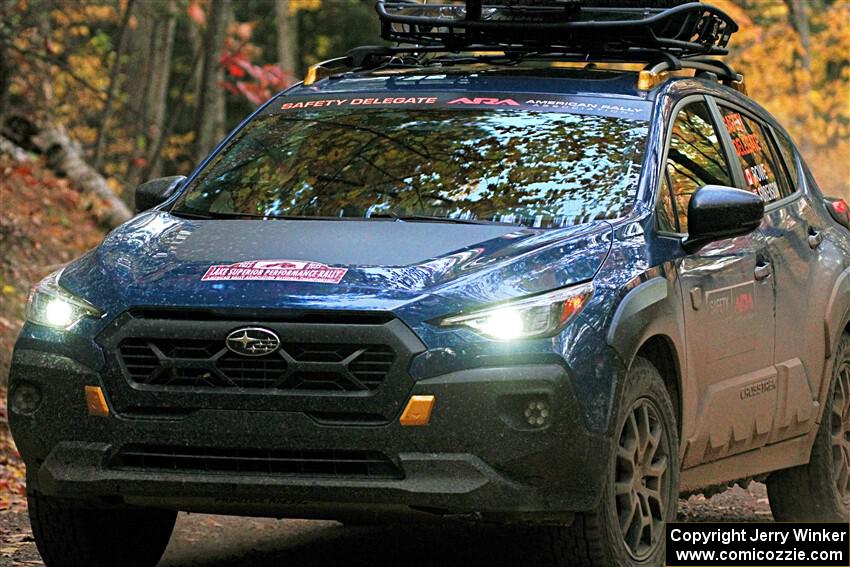 The 'Safety Delegate' car, a Subaru Crosstrek, on SS15, Mount Marquette.