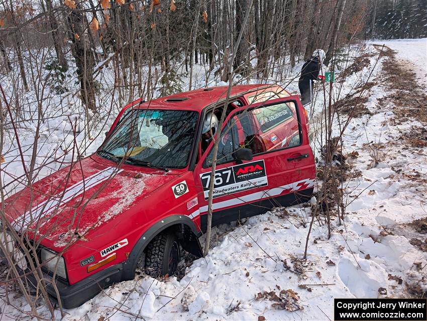 Nino Ortega / Peyton Goldenstein VW GTI goes off course on SS2, Nemadji Trail West I.