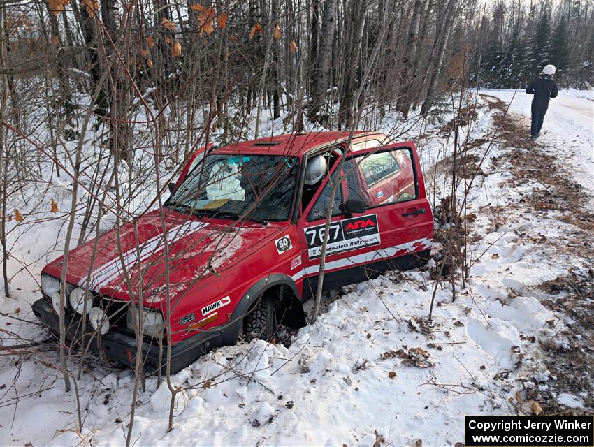 Nino Ortega / Peyton Goldenstein VW GTI goes off course on SS2, Nemadji Trail West I.