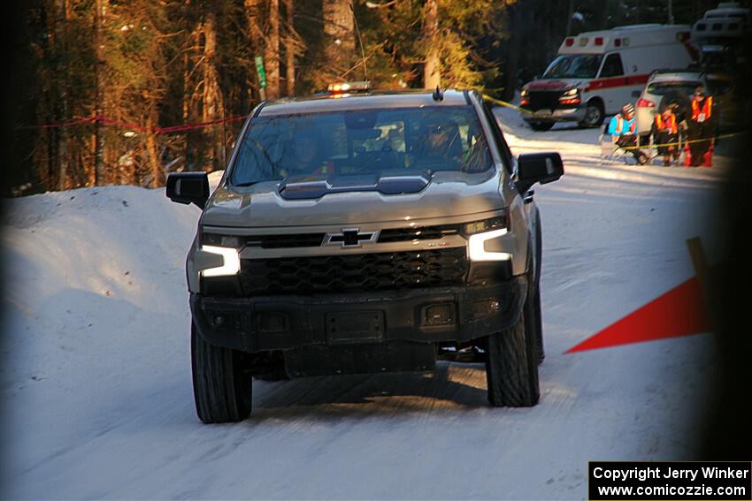 A Chevy Silverado pickup sweeps SS15, Agren-Hunters II.