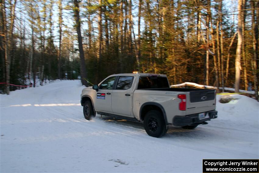 A Chevy Silverado pickup sweeps SS15, Agren-Hunters II.