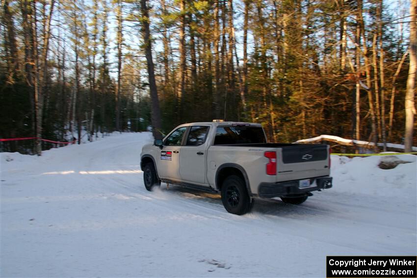 A Chevy Silverado pickup sweeps SS15, Agren-Hunters II.