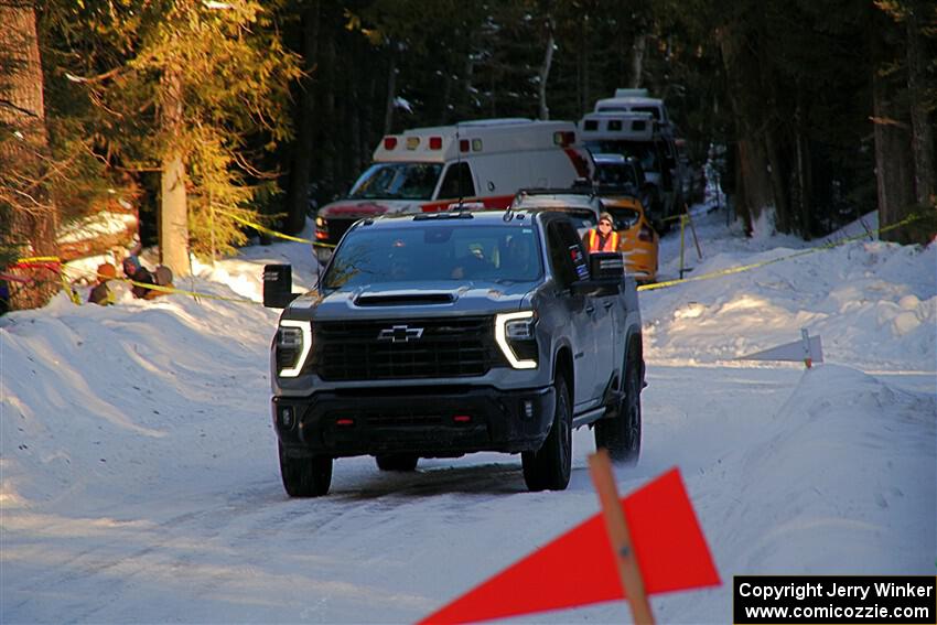 A Chevy Silverado pickup sweeps SS15, Agren-Hunters II.