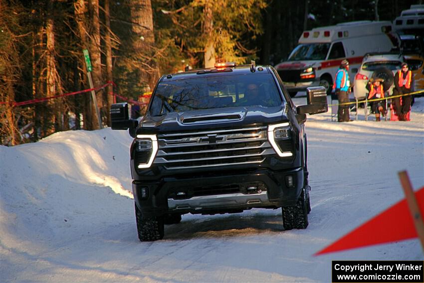 A Chevy Silverado pickup sweeps SS15, Agren-Hunters II.