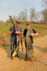 Souvenir hunters with Peugeot 208 Rally4 parts after the running of SS9, KP to Ollie Long II.