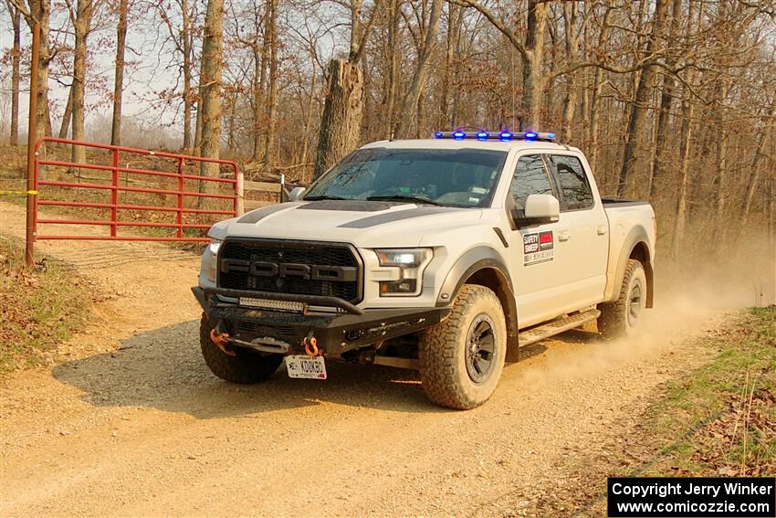 A Ford F-150 Raptor pickup sweeps SS9, KP to Ollie Long II.