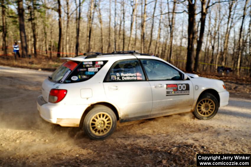 The '00' car, a Subaru Impreza Wagon, on SS12, Nova Scotia South II.
