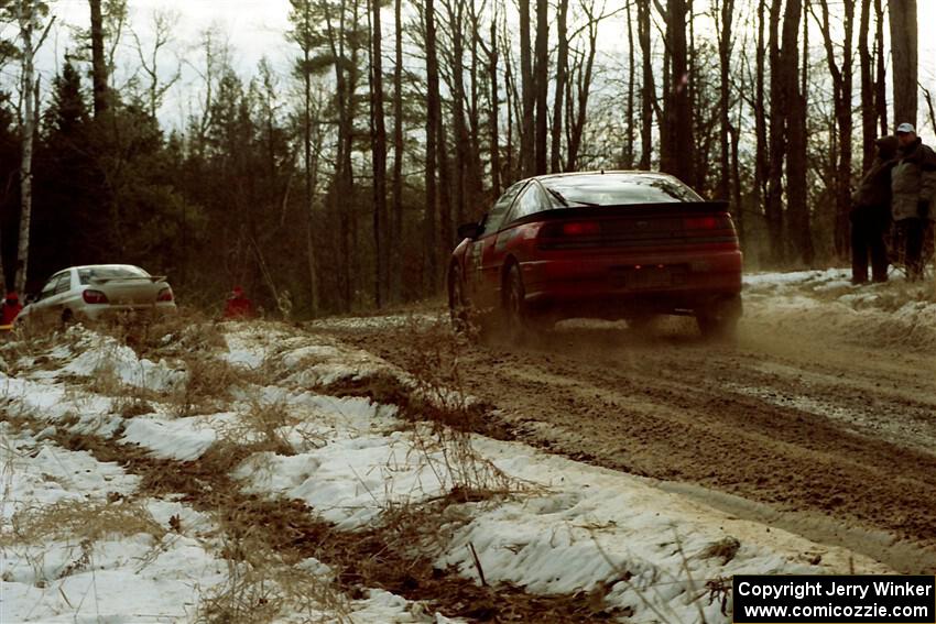 Jouni Pohjolainen / John Matikainen Eagle Talon catches Saulius Ramanavicius / Antanas Ramanauskas Subaru WRX on SS2, Ranch I.