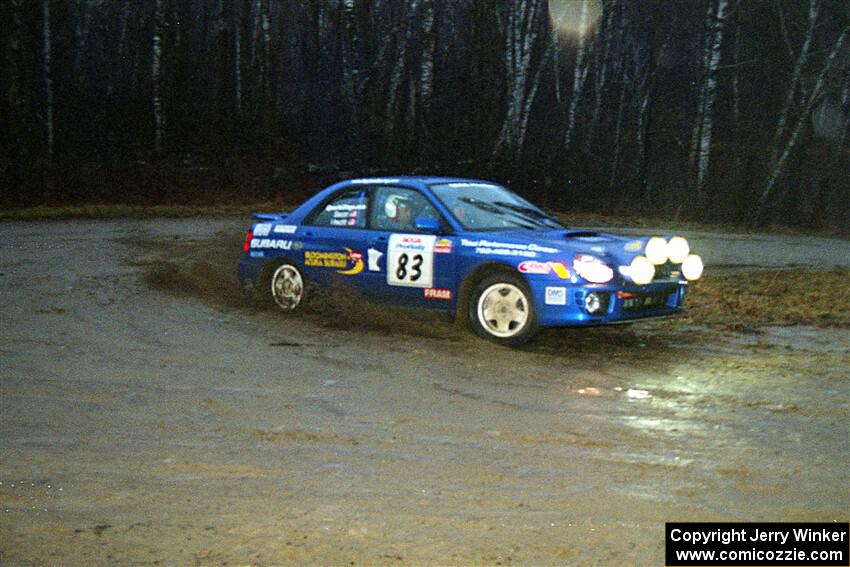 Mark Utecht / Jeff Secor Subaru WRX at the spectator corner on SS4, Blue Trail.