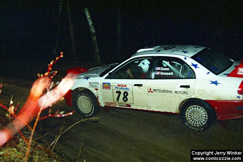 Paul Dunn / Pete Gossett Mitsubishi Lancer Evo IV at the flying finish of SS6, Refuge Road.