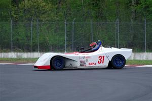 Caleb Childs' Spec Racer Ford 3 spins in the carousel.
