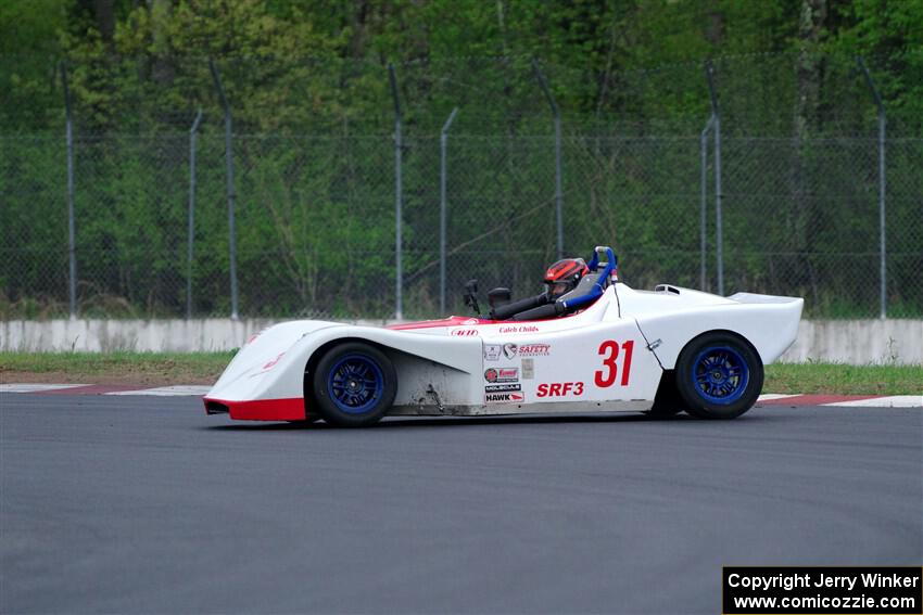 Caleb Childs' Spec Racer Ford 3 spins in the carousel.