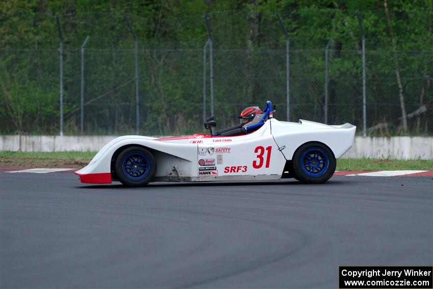 Caleb Childs' Spec Racer Ford 3 spins in the carousel.