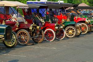 Cars lined up on display at the finish.