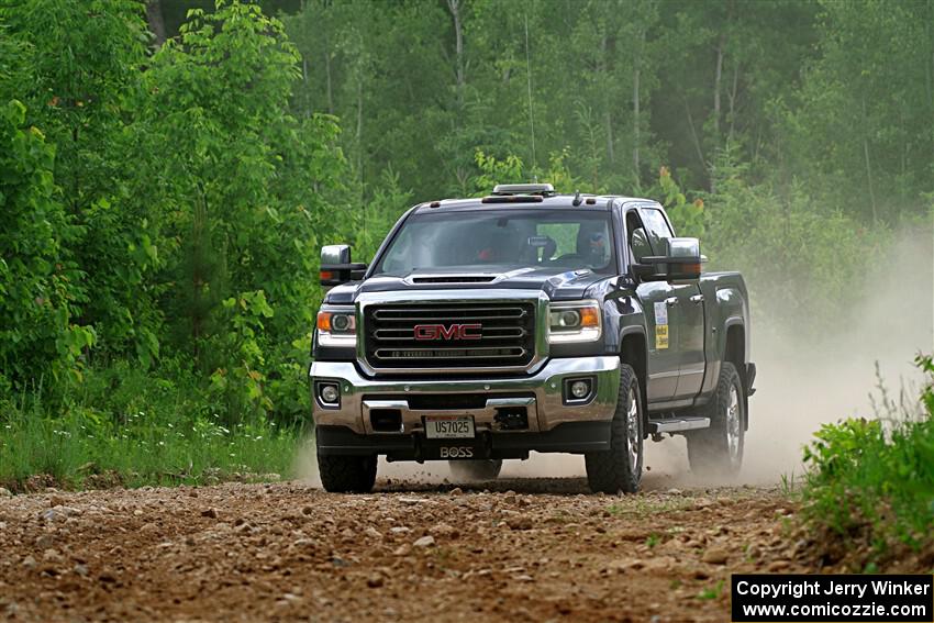 A GMC Sierra pickup sweeps SS1, Camp 3 North.