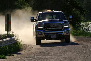 A GMC Sierra pickup sweeps SS6, Camp 3 South.