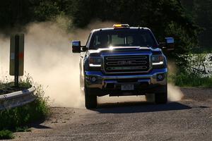 A GMC Sierra pickup sweeps SS6, Camp 3 South.