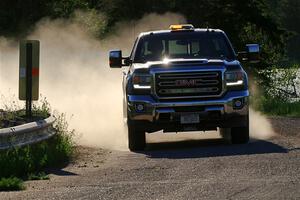 A GMC Sierra pickup sweeps SS6, Camp 3 South.