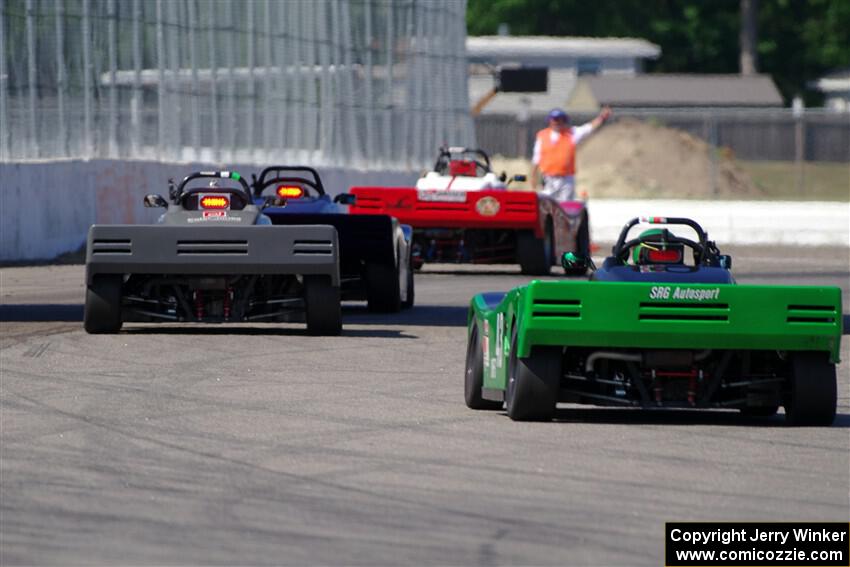John Janssen's, Jeff Beck's, Justin Elder's and Greg Eick's Spec Racer Ford 3s