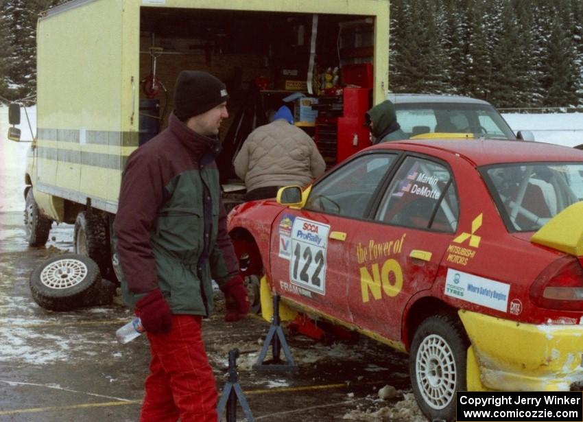 Dennis Martin / Kim DeMotte Mitsubishi Lancer Evo IV at service at Atlanta High School