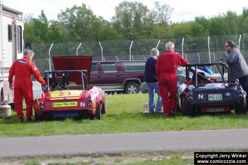 Don Haaversen's E Production Datsun 2000 and Zane Emstad's F Production Datsun SPL311 in the paddock