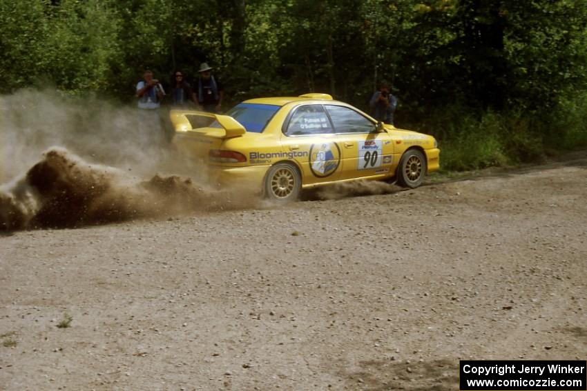 Lauchlin O'Sullivan / Scott Putnam Subaru Impreza at the SS9 (Heart Lake) spectator area.